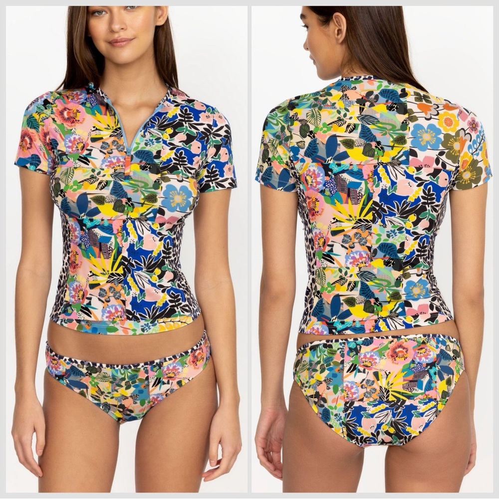 Johnny Was Multicolored Zip Swim Layla Surf Shirt Top Size Small
